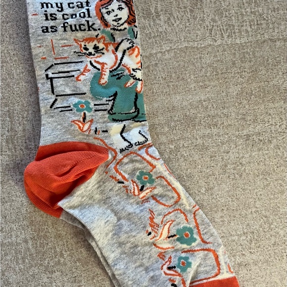 Blue Q Fun Graphic Socks - Gray and Orange my cat is cool as... - Picture 1 of 3